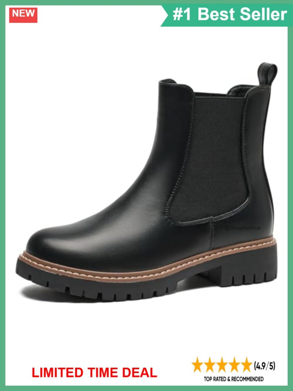 Faux Leather Chelsea Ankle Boots with Lug Sole and Platform Heel